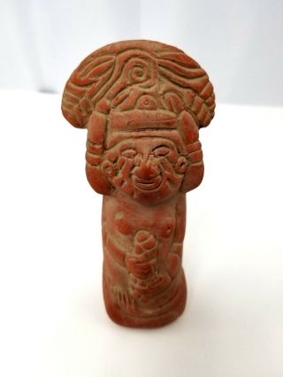 Handmade Red Clay Pottery Aztec 6 " Corn God Statue One Of A Kind Mexican Statue