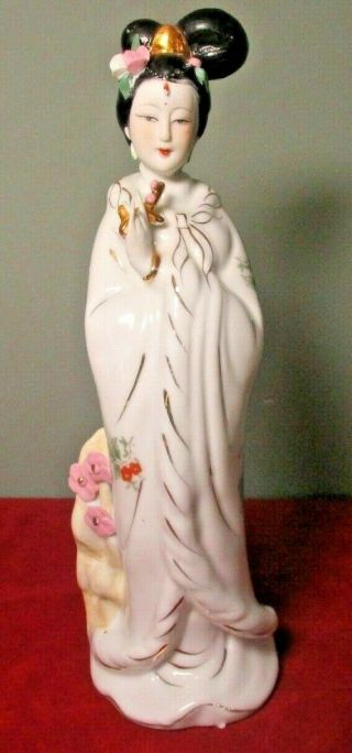 Hand Painted Porcelain Geisha Girl Figurine 10 3/4 " Tall