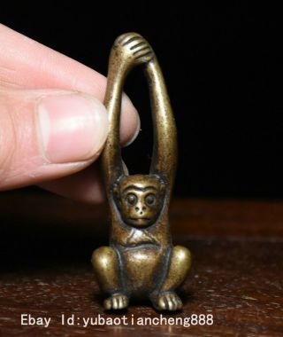 Chinese Folk Feng Shui Pure Copper Bronze Lucky Zodiac Monkey Figurine Statue