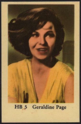 Geraldine Page - 1965 Vintage Swedish Hb Set Movie Star Gum Card Hb 5