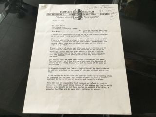 Peoples Choice Church 1974 Signed Letter Sent To Actor & Activist Brock Peters