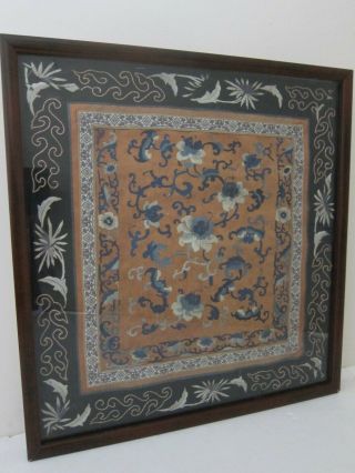 Chinese Vintage 1930s / 40s Handmade Silk Floral Embroidery Panel Framed 16x17