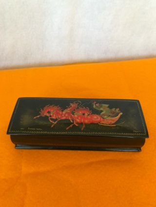 Vintage Russian Lacquer Box With Troikas Hand Painted Signed Sedov A