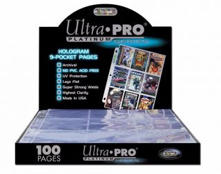 Ultra Pro 9 Pocket Hologram Platinum Series Pages For Trading Cards X 10