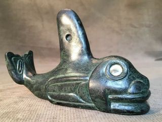 Vintage Greg Wolf Canada Hand Crafted Soap Stone Fish Green Canadian Sculpture