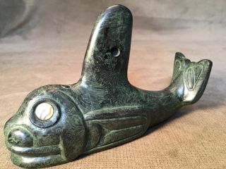 Vintage Greg Wolf Canada Hand Crafted Soap Stone Fish Green Canadian Sculpture 3