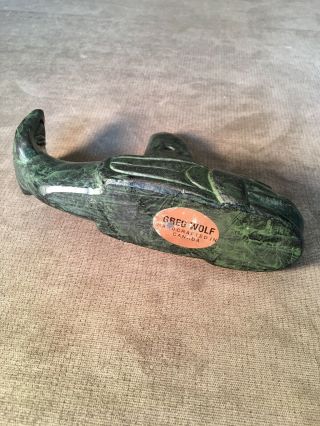 Vintage Greg Wolf Canada Hand Crafted Soap Stone Fish Green Canadian Sculpture 4
