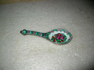 Large Chinese Rose Medallion Famille Rose Soup Spoon Signed 8 1/2 "