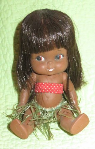 Vintage 1970s Shiba Japan Hawaiian Hula Girl 7 " Doll Rubber Hawaii Aloha Travel