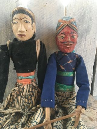 2 Vintage Indonesian Rod Stick Wood Puppets