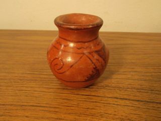 Antique Native American Maricopa Yuman Hand Coiled Black On Red Pot 3 " Tall Wow