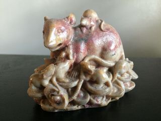 Fine Vintage Carved Chinese Resin Year Of The Rat Statue Figurine Good Luck Art