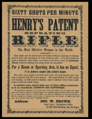 Henry Repeating Rifle Advertisement Poster Reprint On 100 Year Old Paper P006