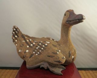 Vintage Chinese Shiwan Ceramic Duck Statue Glazed Right China 5 1/2 "