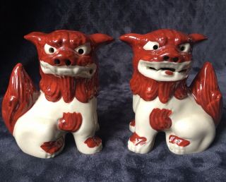 Vintage Chinese Japanese Ceramic Foo Dog Guardian Lion Figure Set
