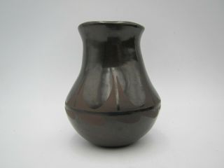 Vintage Santa Clara Pueblo Blackware Pottery Native American Turquoise Vase 2