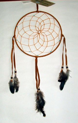 8 " Hoop Dreamcatcher Authentic Native American Navajo Brown Leather 39