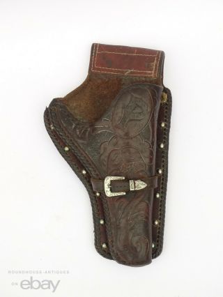 Antique Vtg Hand Tooled Leather Gun Holster Western Pistol Silver Buckle Cowboy