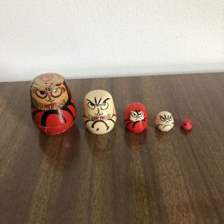 Vintage Antique Rare Japanese Matryoshka Nesting Dolls Red Wooden Art