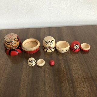 Vintage Antique Rare Japanese Matryoshka Nesting Dolls Red Wooden Art 5