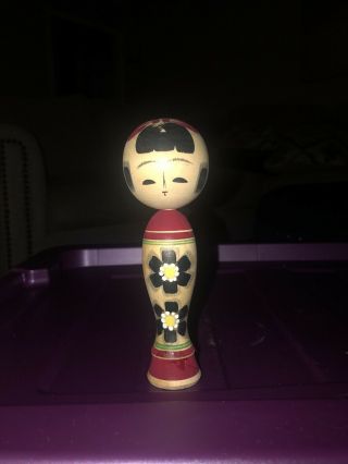 Vintage Hand Painted Japanese Wooden Kokeshi Doll.