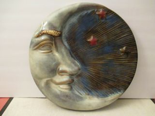 Large Ceramic Half Moon Face With Stars Wall Decor Hanging