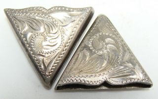 Vintage Western Southwestern Engraved Collar Tips Sterling Silver Overlay