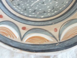 Mexico Folk Art Primitive Pottery Plate Plaque A White Deer 11 3/4 