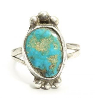 Vintage Navajo Sterling Silver Small Old Pawn Blue Green Turquoise Ring Sz6.  5