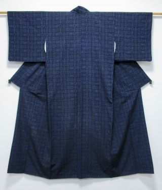Japanese Kimono Silk Tsumugi / Navy / Indigo Blue / Silk Fabric /181