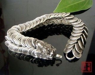 Rare Chinese Tibetan Silver Inlay Dragon Bracelet