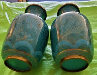Vintage Oriental Blue Enamel Dragon Pattern Vases 5 Inches Tall
