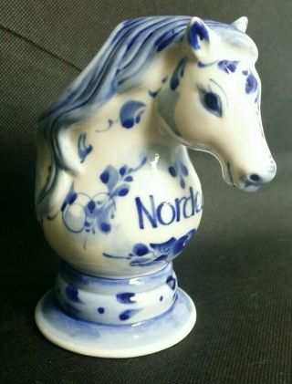 Vtg Russian Gzhel Porcelain Planter Blue White Nordea Horse Signed Ceramic