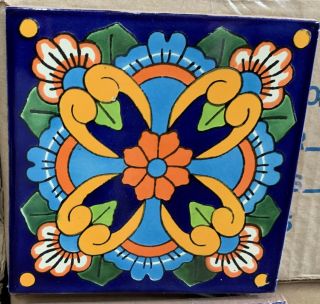 7 Talavera Mexican Pottery Tile 6 " Classic Traditional Hand Made Painted Mexico