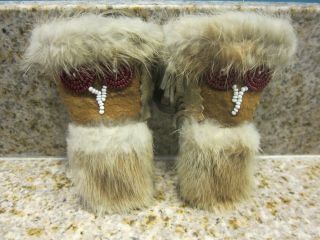 Antique Northern Native American Indian Fur Leather Beads Doll Mittens Well Made