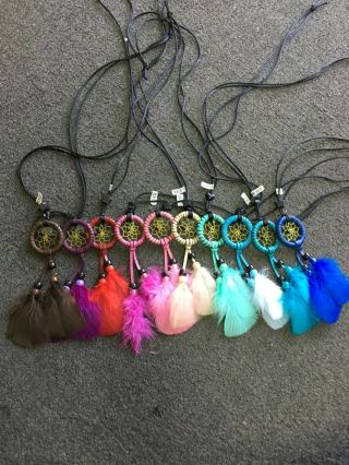 Set Of 10 Necklace Dreamcatchers,  Hand Made In Mexico,  Feathers,  Gift
