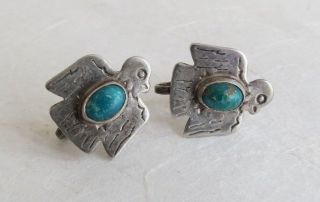 Vtg Fred Harvey Era 1950s Navajo Sterling Silver Turquoise Thunderbird Earrings