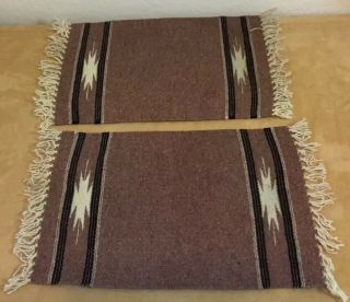 Two Oretega’s Hand Woven Southwest Rug Mats,  Wool,  Brownish Purple,  Beige