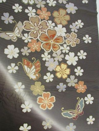 Artist Hand Painted Flowers Varying Color Japan Kimono Silk Fabric 46 " L 324