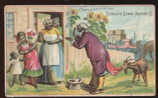 1880 - 90s Trade Card Advertising Domestic Sewing Machines,  Black Man Salesman