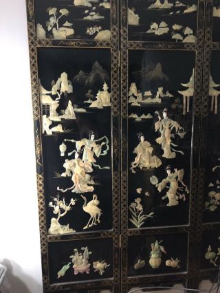 4 Vintage Asian Mother of Pearl Black Lacquer Wall Panels Chinese Double Sided 2