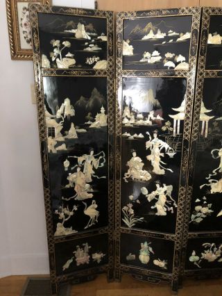 4 Vintage Asian Mother of Pearl Black Lacquer Wall Panels Chinese Double Sided 4