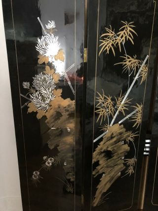 4 Vintage Asian Mother of Pearl Black Lacquer Wall Panels Chinese Double Sided 8