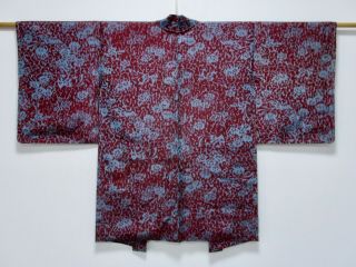 Japanese Kimono Silk Antique Haori / Meisen / Marble Dyed Lining / 384