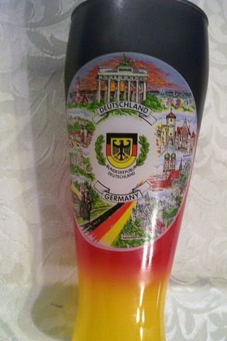 Beer Glass,  Pilsener.  Germany,  Deutschland.  German Flag Colors.  Black,  Red,  Gold.  Crest