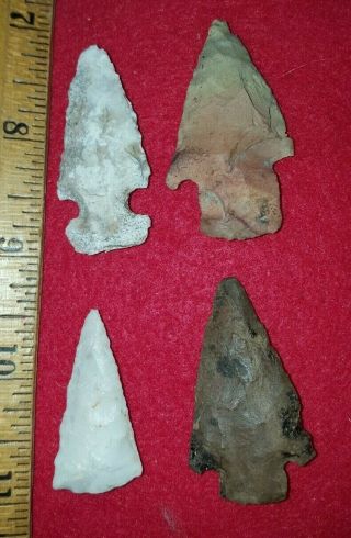 Group Of 4 Arrowheads From Calhoun Co.  Ill.  Native American Indian Artifacts