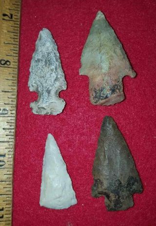 GROUP OF 4 ARROWHEADS FROM CALHOUN CO.  ILL.  NATIVE AMERICAN INDIAN ARTIFACTS 2
