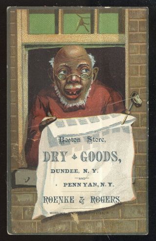 1880s Trade Card Advertising The Boston Store,  Dundee & Penn Yan,  N.  Y.  Black Man