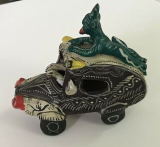 Vintage Mexican Pottery Ocumicho Devil And Skeleton In Car
