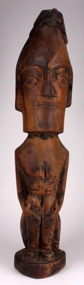 Antique Hand Carved African Tribal Leader Lizard Head Wood Statue Art Sculpture